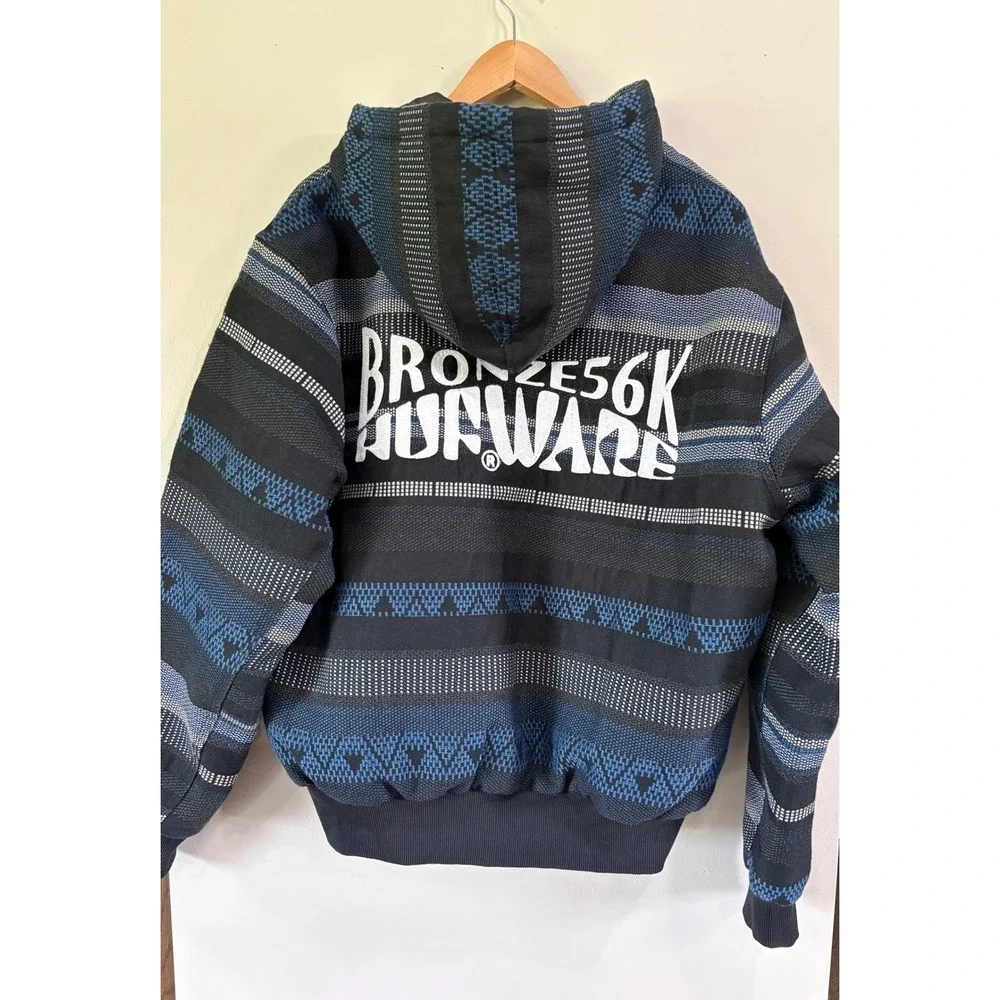 HUF X Bronze56k Mens Medium Baja Work Jacket Black Blue Baja Blanket Embroidered